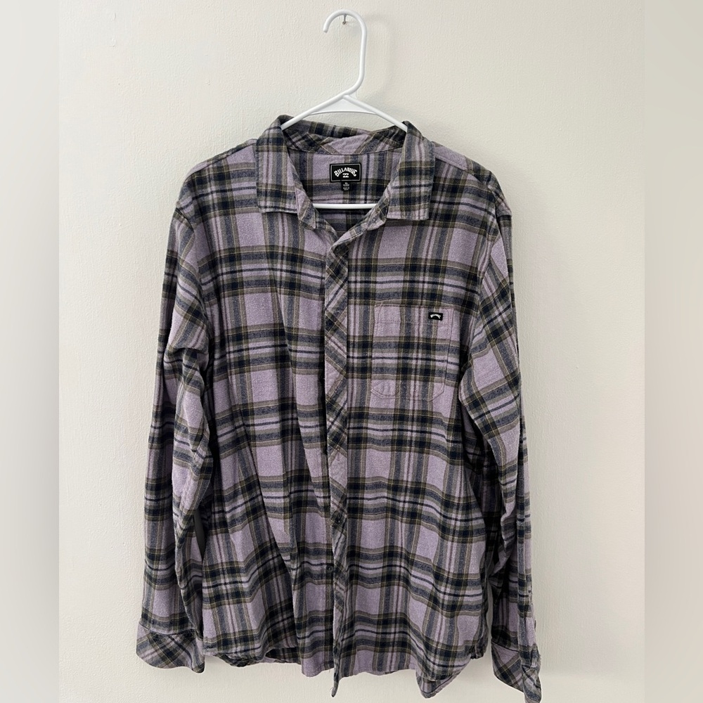 Billabong Men's Plaid Shirt - Purple and Black and Green